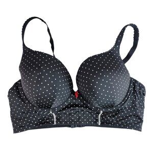 Torrid Longline Dot Bra Black 42D Adj Padded Underwire Push Up Plunge XO Pin Up